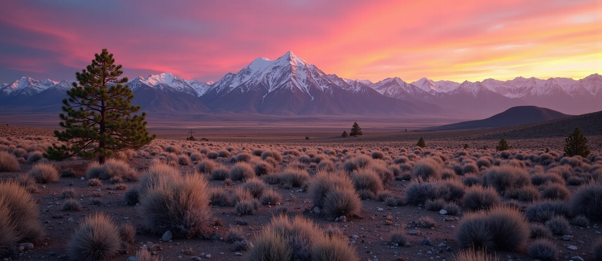Symbolizing Stability/Peak: A local Rabbitbrush distant Sierra horizon. - AI Generated
