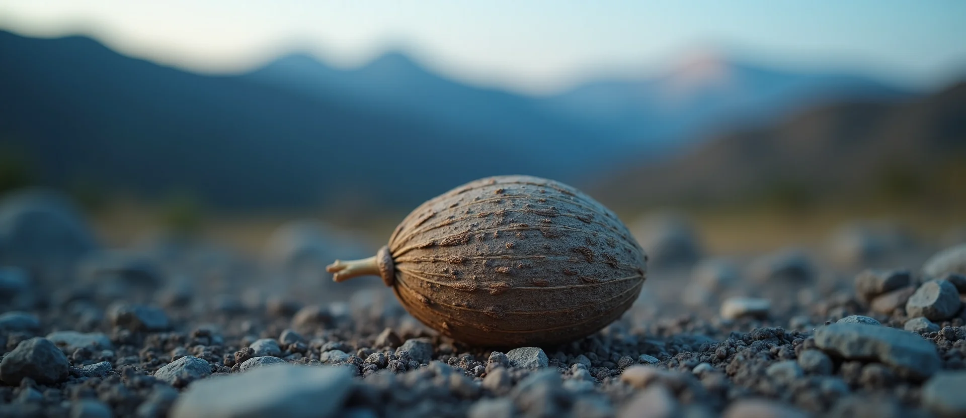Symbolizing Seed/New Beginning: A local Sierra Juniper single pine seed on dry earth. - AI Generated