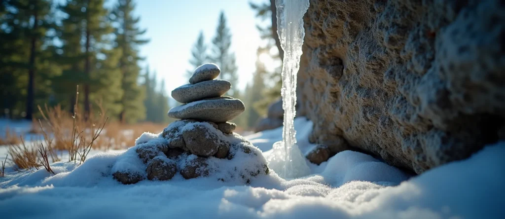 Symbolizing Stability/Peak: A local Ponderosa Pine ancient rock cairn. - AI Generated