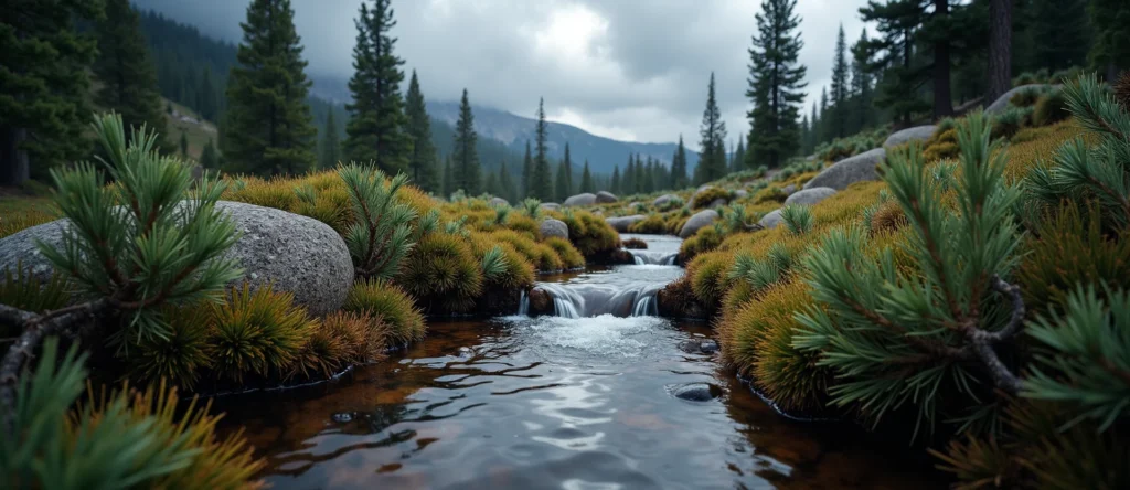 Symbolizing Flow/Cleansing: A local Mountain Mahogany hidden small waterfall. - AI Generated