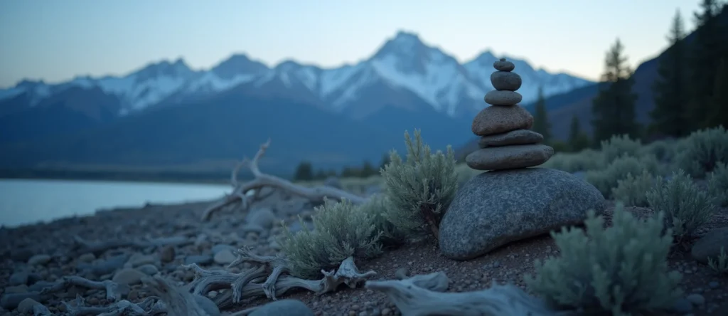 Symbolizing Stability/Peak: A local Sagebrush (Artemisia tridentata) ancient rock cairn. - AI Generated