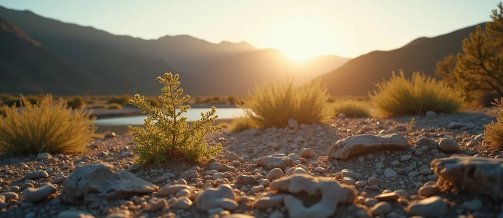 Symbolizing Seed/New Beginning: A local Sierra Juniper sprouting sagebrush seedling. - AI Generated