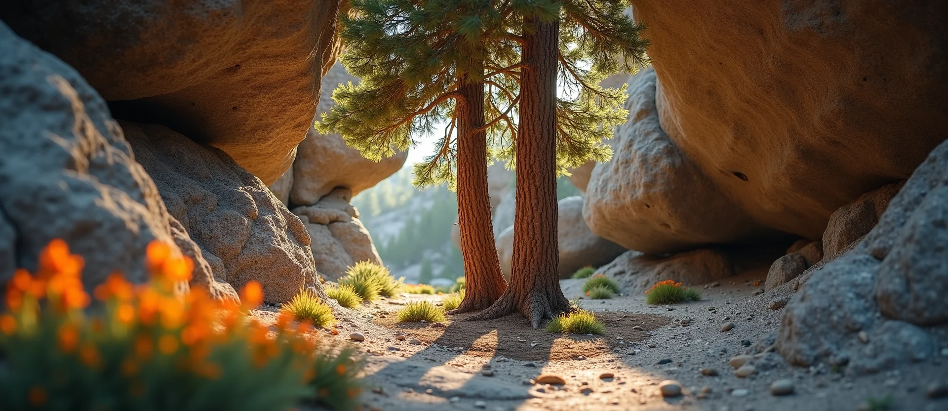 Symbolizing Growth/Resilience: A local Indian Paintbrush tree growing out of a rock cleft. - AI Generated