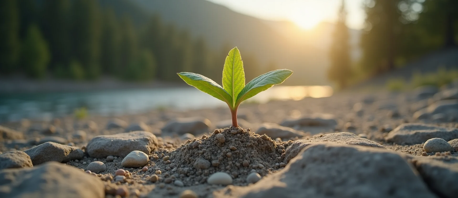 Symbolizing Seed/New Beginning: A local Desert Peach shoot emerging from cracked soil. - AI Generated
