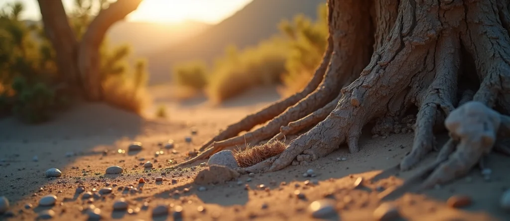 Symbolizing Growth/Resilience: A local Desert Peach sturdy weathered tree trunk. - AI Generated
