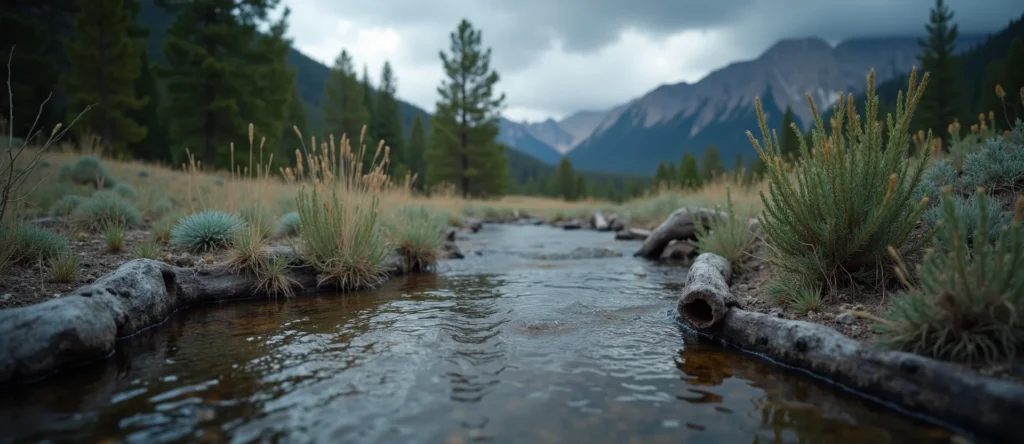 Symbolizing Flow/Cleansing: A local Ponderosa Pine clear cold snowmelt stream. - AI Generated
