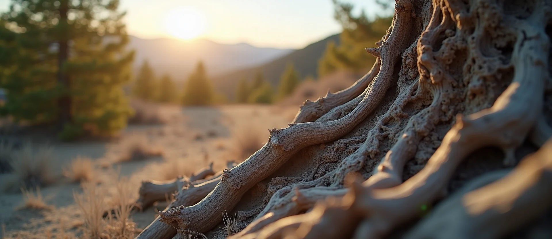 Symbolizing Growth/Resilience: A local Sierra Juniper gnarled juniper roots. - AI Generated