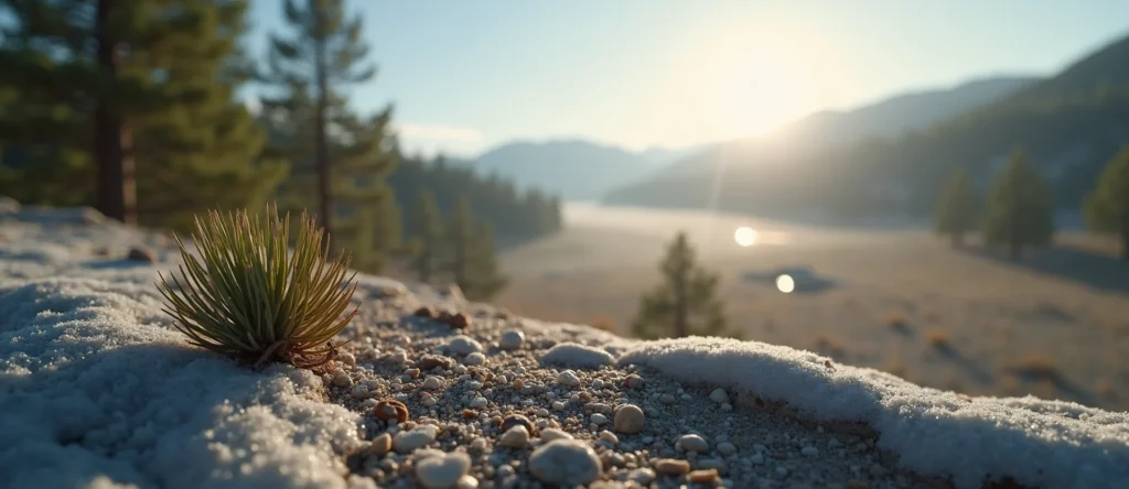 Symbolizing Seed/New Beginning: A local Sierra Juniper single pine seed on dry earth. - AI Generated