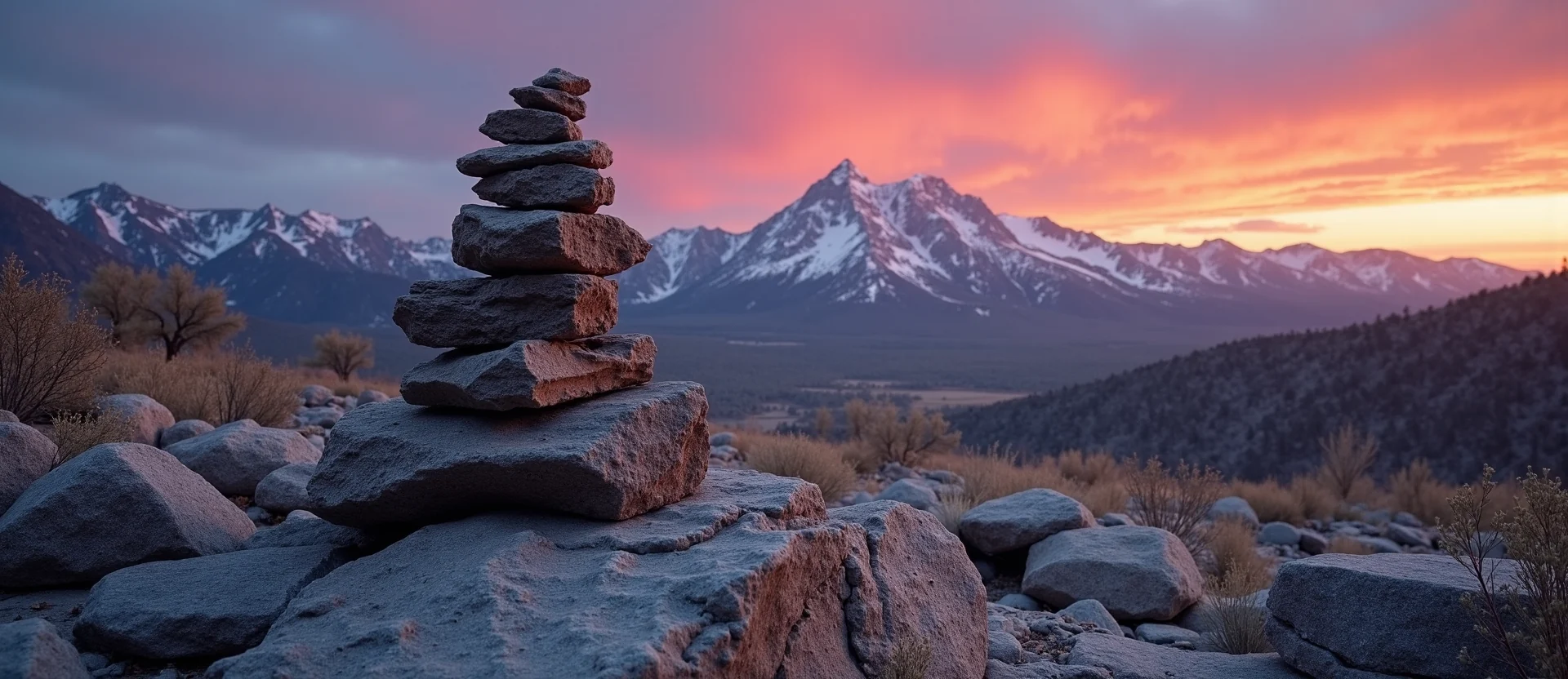 Symbolizing Stability/Peak: A local Manzanita ancient rock cairn. - AI Generated