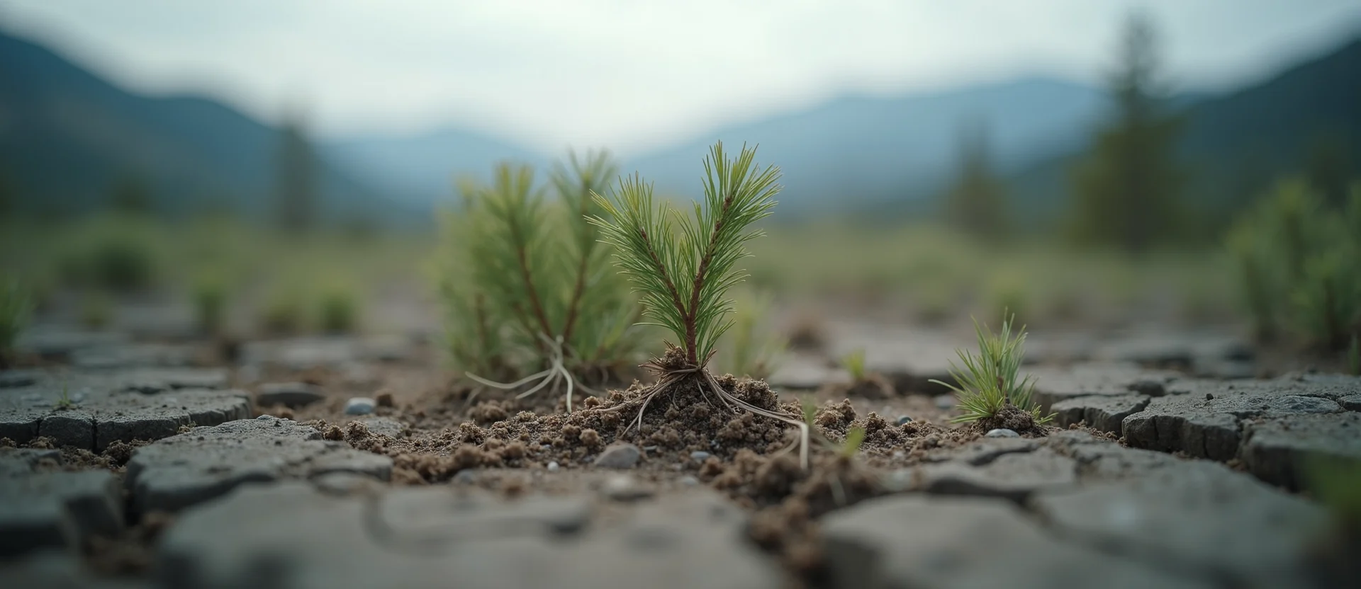 Symbolizing Seed/New Beginning: A local Sagebrush (Artemisia tridentata) shoot emerging from cracked soil. - AI Generated