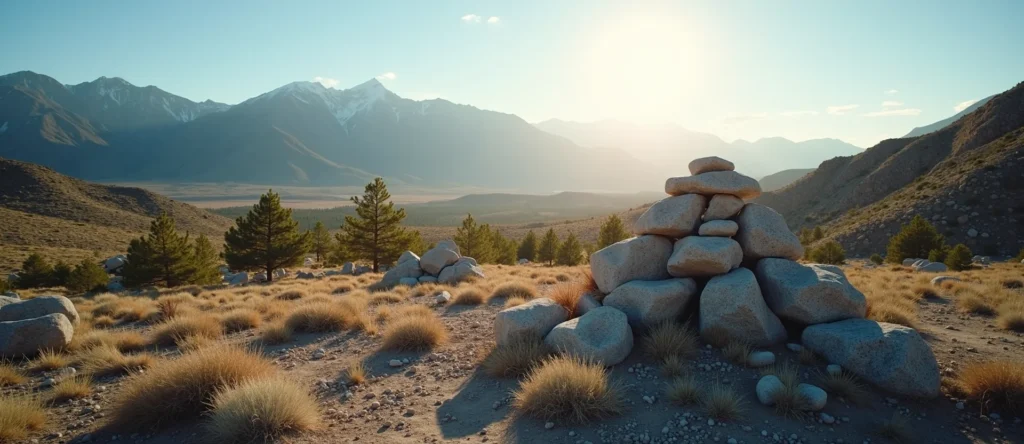 Symbolizing Stability/Peak: A local Mountain Mahogany ancient rock cairn. - AI Generated