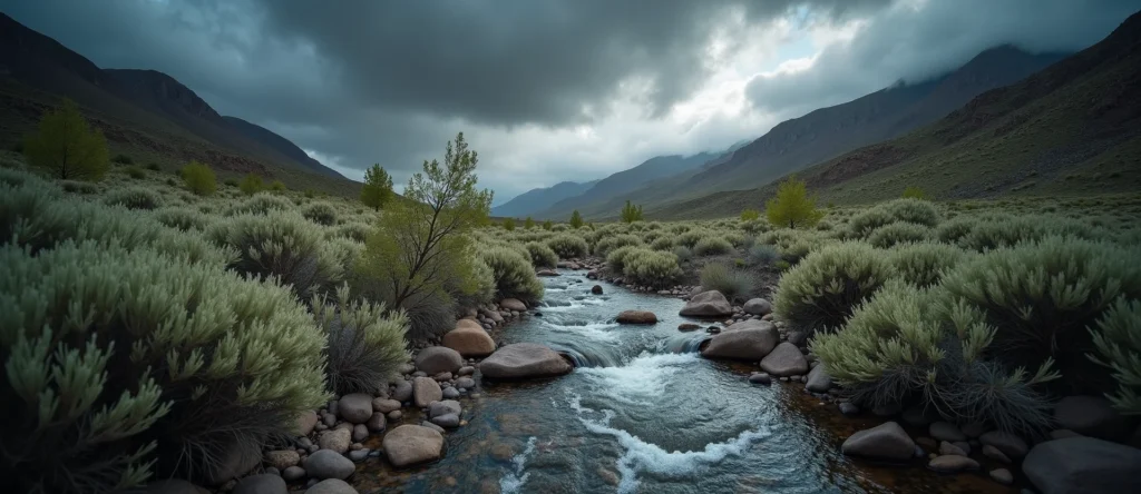 Symbolizing Flow/Cleansing: A local Sagebrush (Artemisia tridentata) hidden small waterfall. - AI Generated