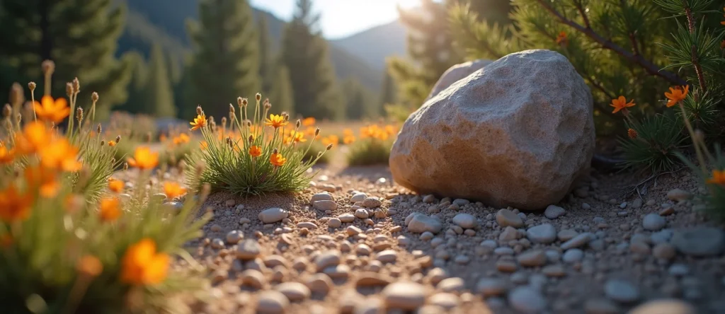 Symbolizing Stability/Peak: A local Indian Paintbrush unshakable boulder. - AI Generated