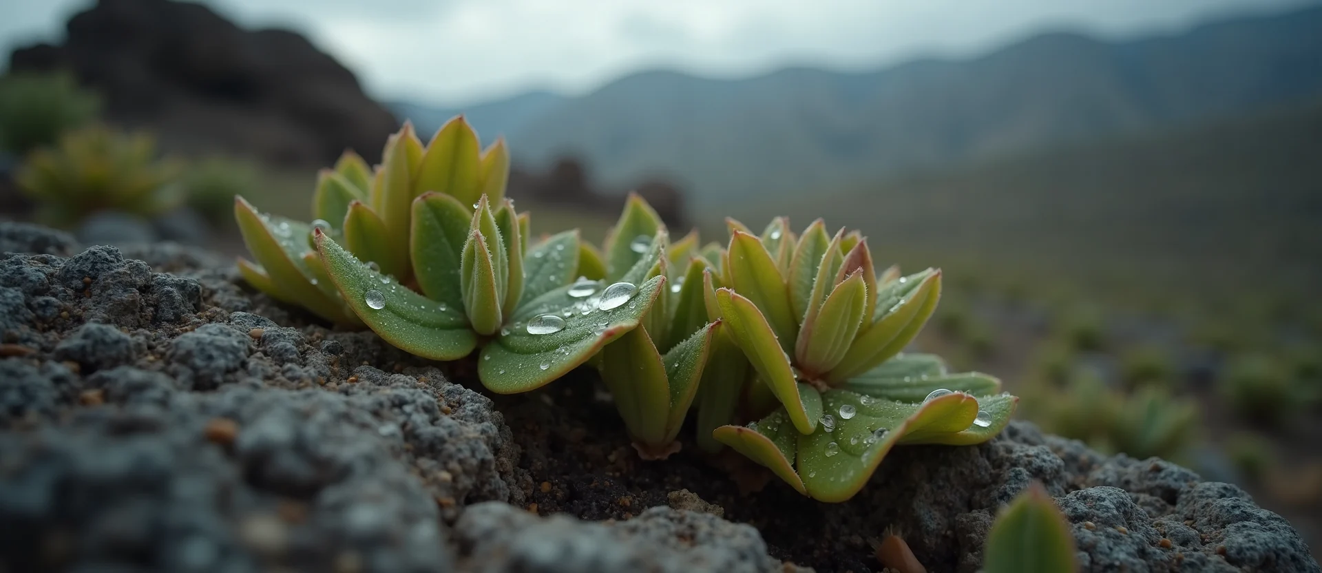 Symbolizing Flow/Cleansing: A local Desert Peach raindrops on desert leaves. - AI Generated