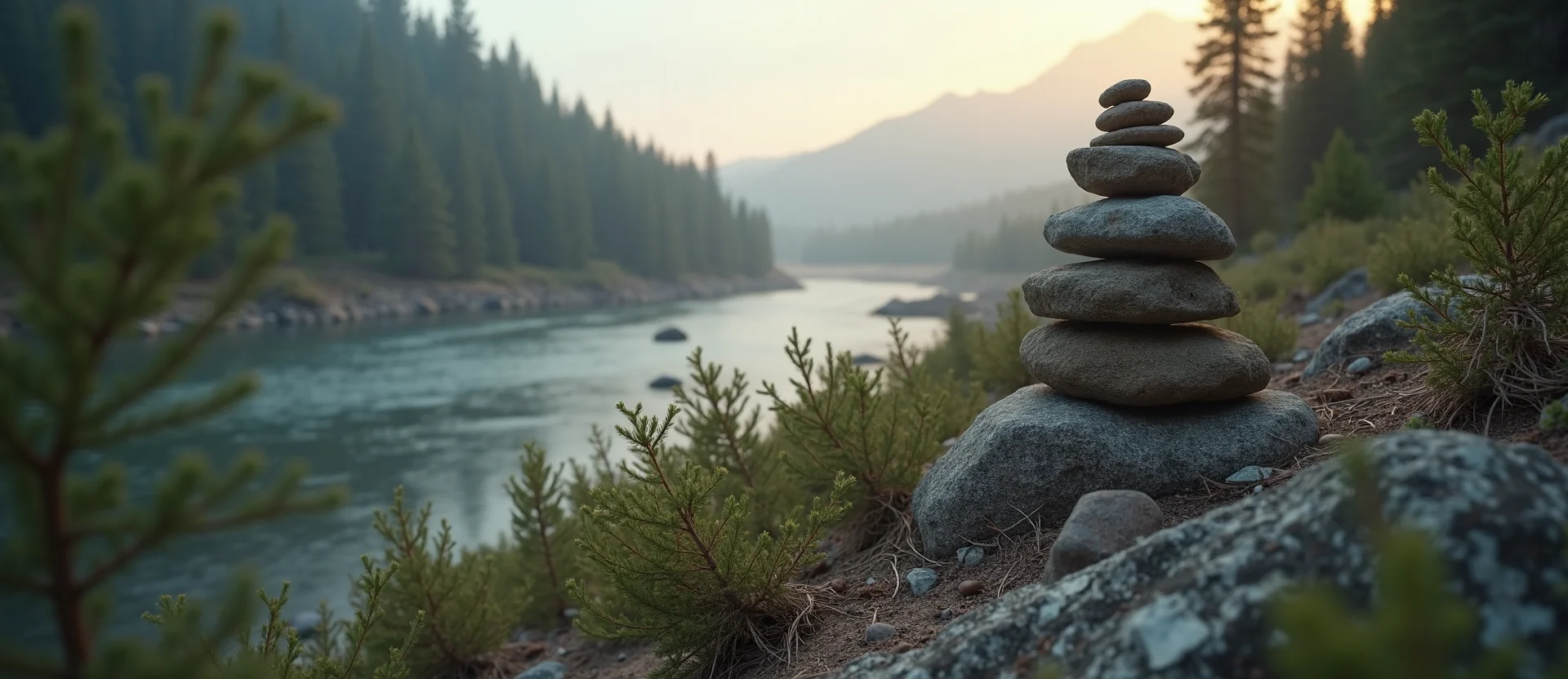 Symbolizing Stability/Peak: A local Manzanita ancient rock cairn. - AI Generated