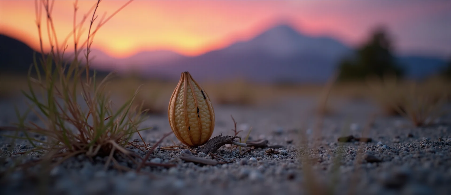Symbolizing Seed/New Beginning: A local Mountain Mahogany single pine seed on dry earth. - AI Generated