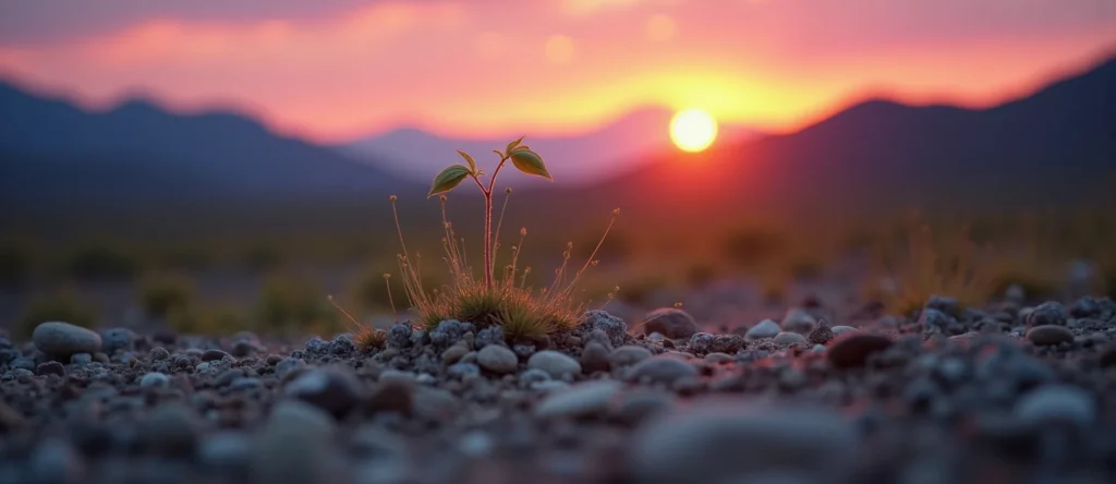 Symbolizing Seed/New Beginning: A local Desert Peach sprouting sagebrush seedling. - AI Generated