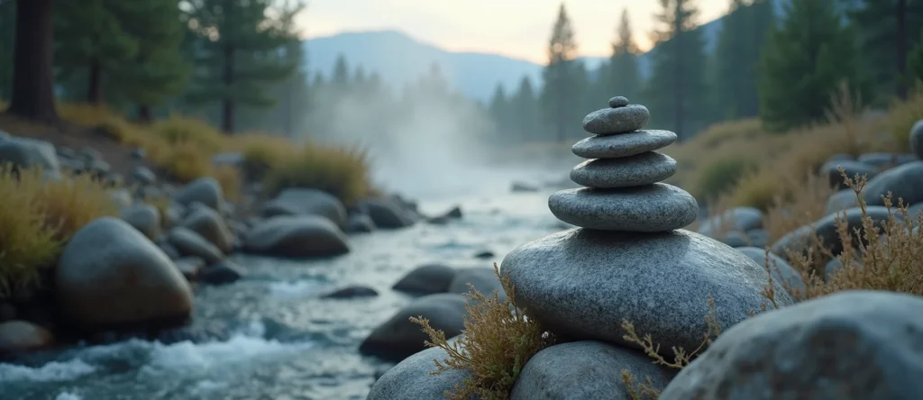 Symbolizing Stability/Peak: A local Manzanita ancient rock cairn. - AI Generated