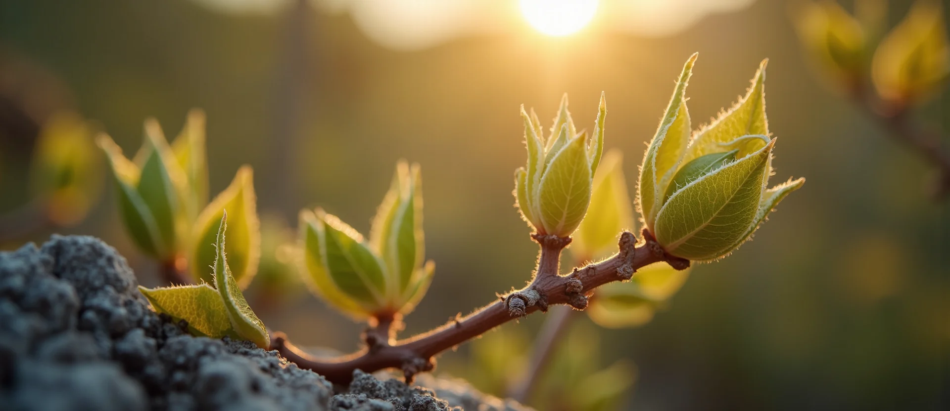 Symbolizing Seed/New Beginning: A local Desert Peach new green bud on a branch. - AI Generated