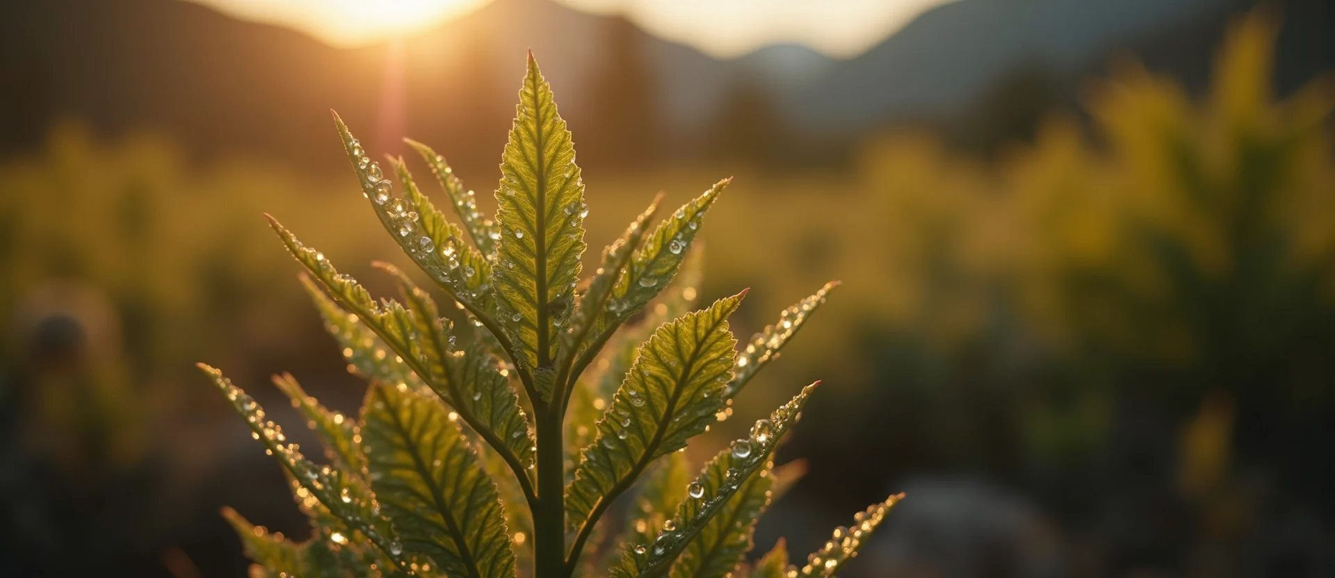 Symbolizing Flow/Cleansing: A local Bitterbrush raindrops on desert leaves. - AI Generated
