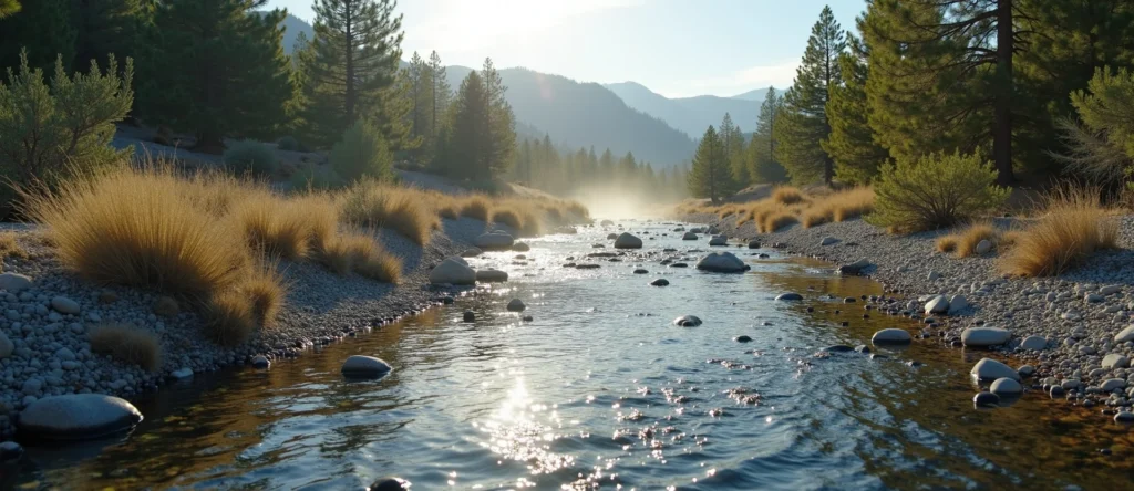 Symbolizing Flow/Cleansing: A local Sierra Juniper clear cold snowmelt stream. - AI Generated