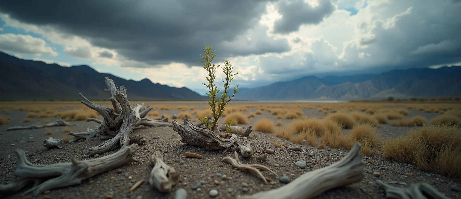 Symbolizing Seed/New Beginning: A local Desert Peach sprouting sagebrush seedling. - AI Generated