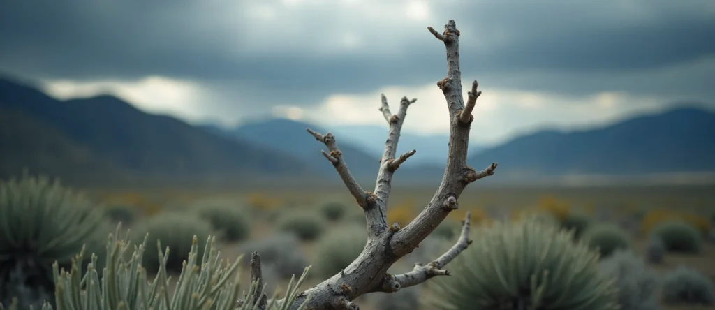 Symbolizing Growth/Resilience: A local Sagebrush (Artemisia tridentata) new branch reaching for the sky. - AI Generated