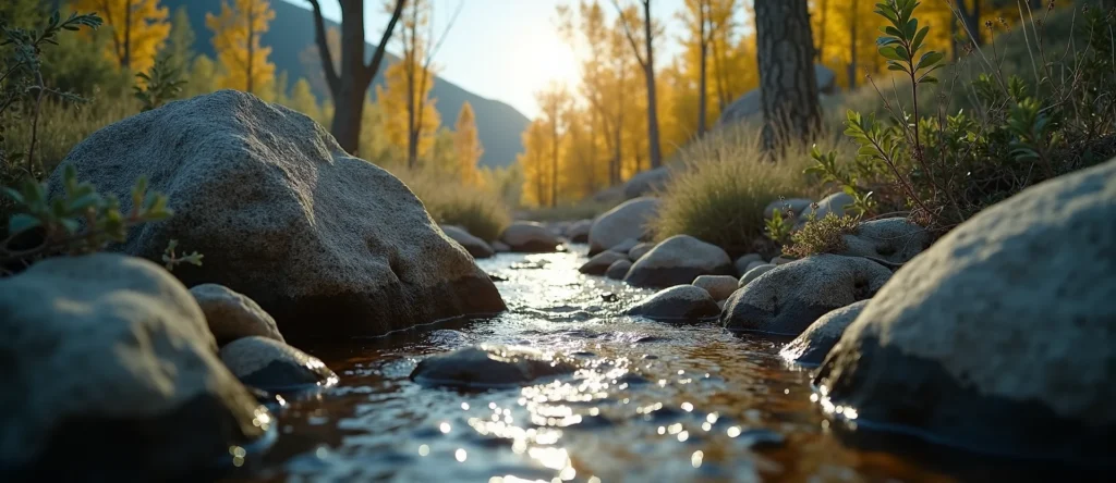 Symbolizing Flow/Cleansing: A local Quaking Aspen clear cold snowmelt stream. - AI Generated