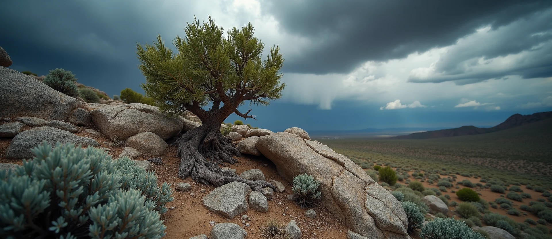Symbolizing Growth/Resilience: A local Manzanita tree growing out of a rock cleft. - AI Generated