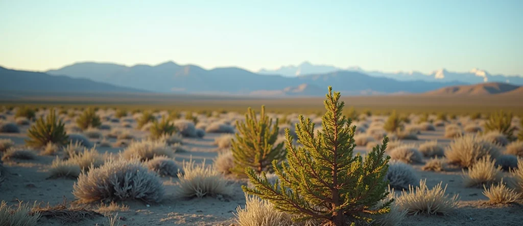 Symbolizing Stability/Peak: A local Rabbitbrush distant Sierra horizon. - AI Generated