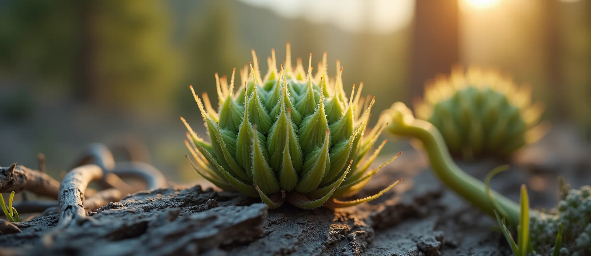 Symbolizing Seed/New Beginning: A local Rabbitbrush new green bud on a branch. - AI Generated