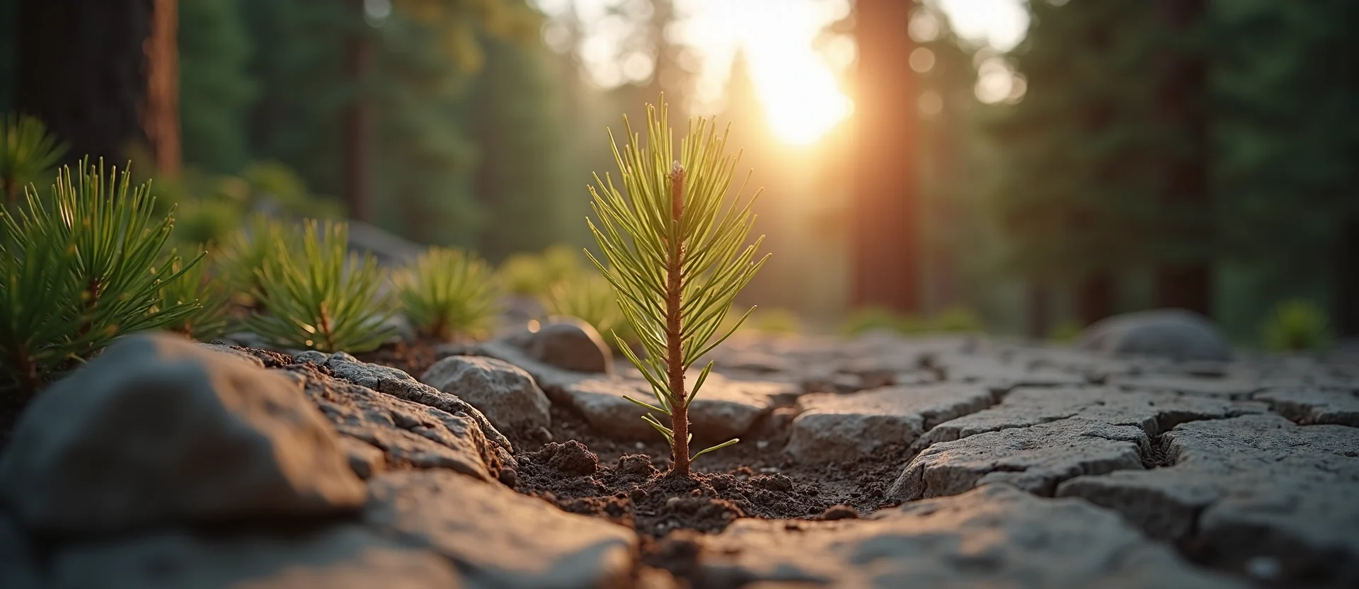 Symbolizing Seed/New Beginning: A local Mountain Mahogany shoot emerging from cracked soil. - AI Generated