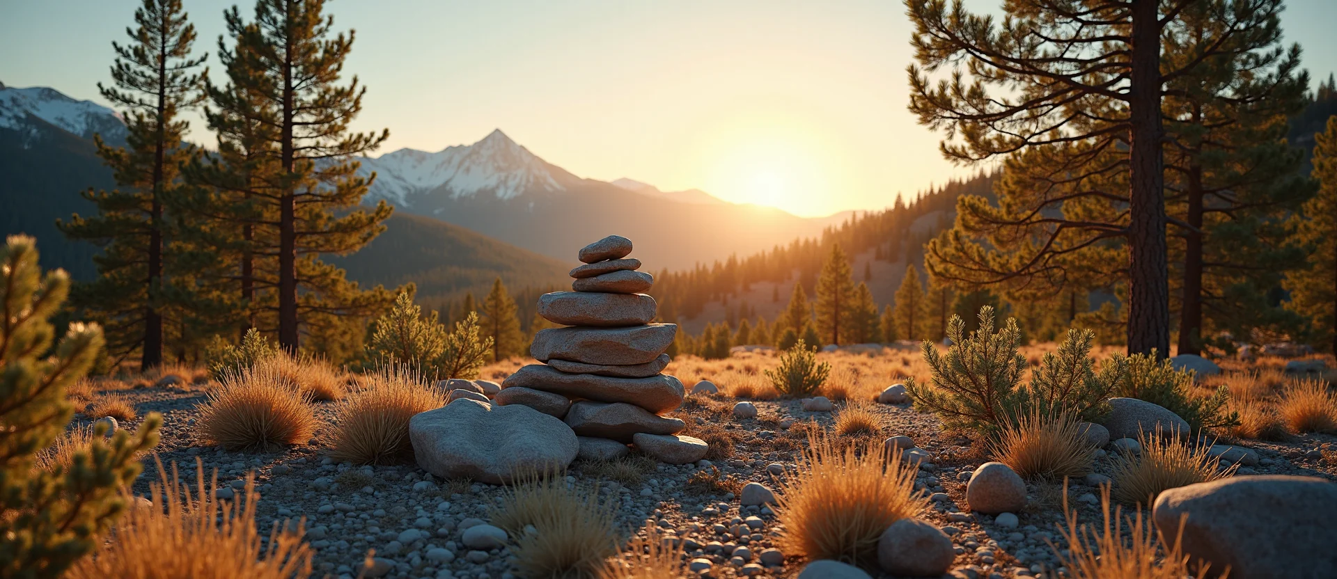 Symbolizing Stability/Peak: A local Ponderosa Pine ancient rock cairn. - AI Generated
