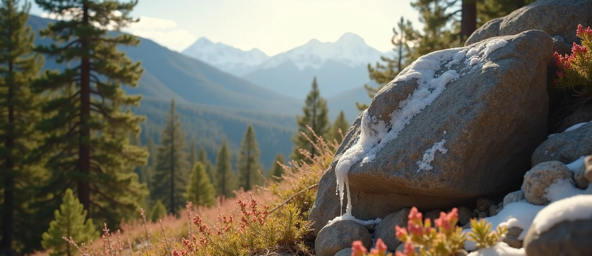 Symbolizing Stability/Peak: A local Indian Paintbrush unshakable boulder. - AI Generated