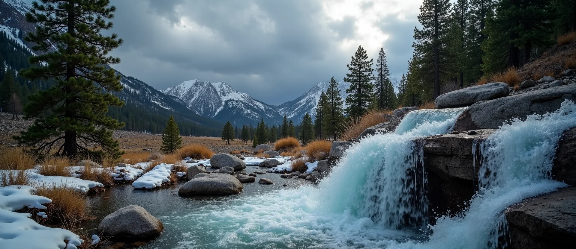 Symbolizing Flow/Cleansing: A local Ponderosa Pine hidden small waterfall. - AI Generated
