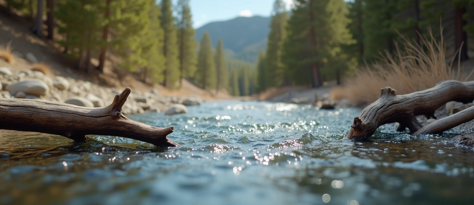 Symbolizing Flow/Cleansing: A local Ponderosa Pine clear cold snowmelt stream. - AI Generated