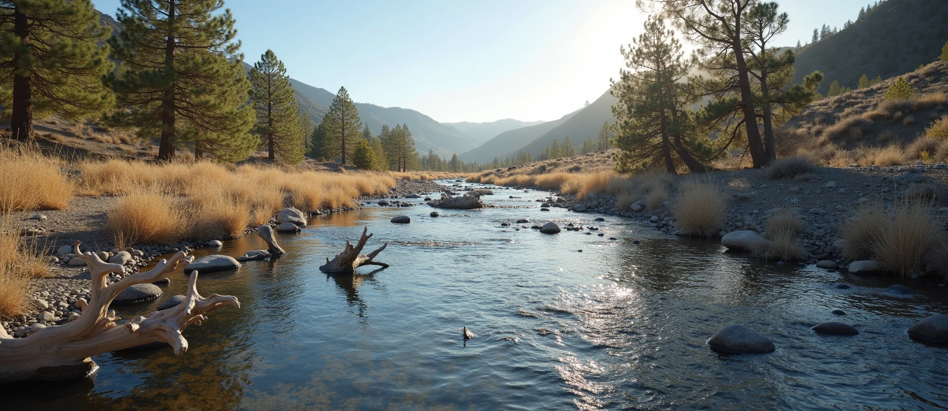 Symbolizing Flow/Cleansing: A local Sierra Juniper clear cold snowmelt stream. - AI Generated