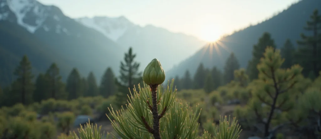 Symbolizing Seed/New Beginning: A local Manzanita new green bud on a branch. - AI Generated