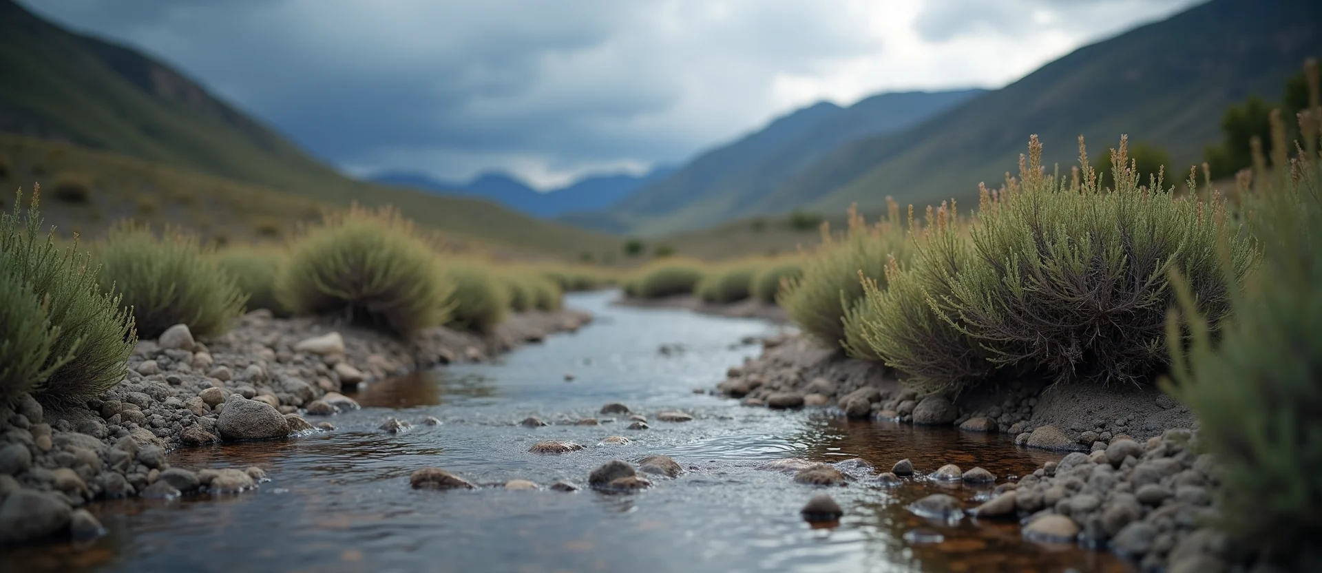 Symbolizing Flow/Cleansing: A local Sagebrush (Artemisia tridentata) clear cold snowmelt stream. - AI Generated