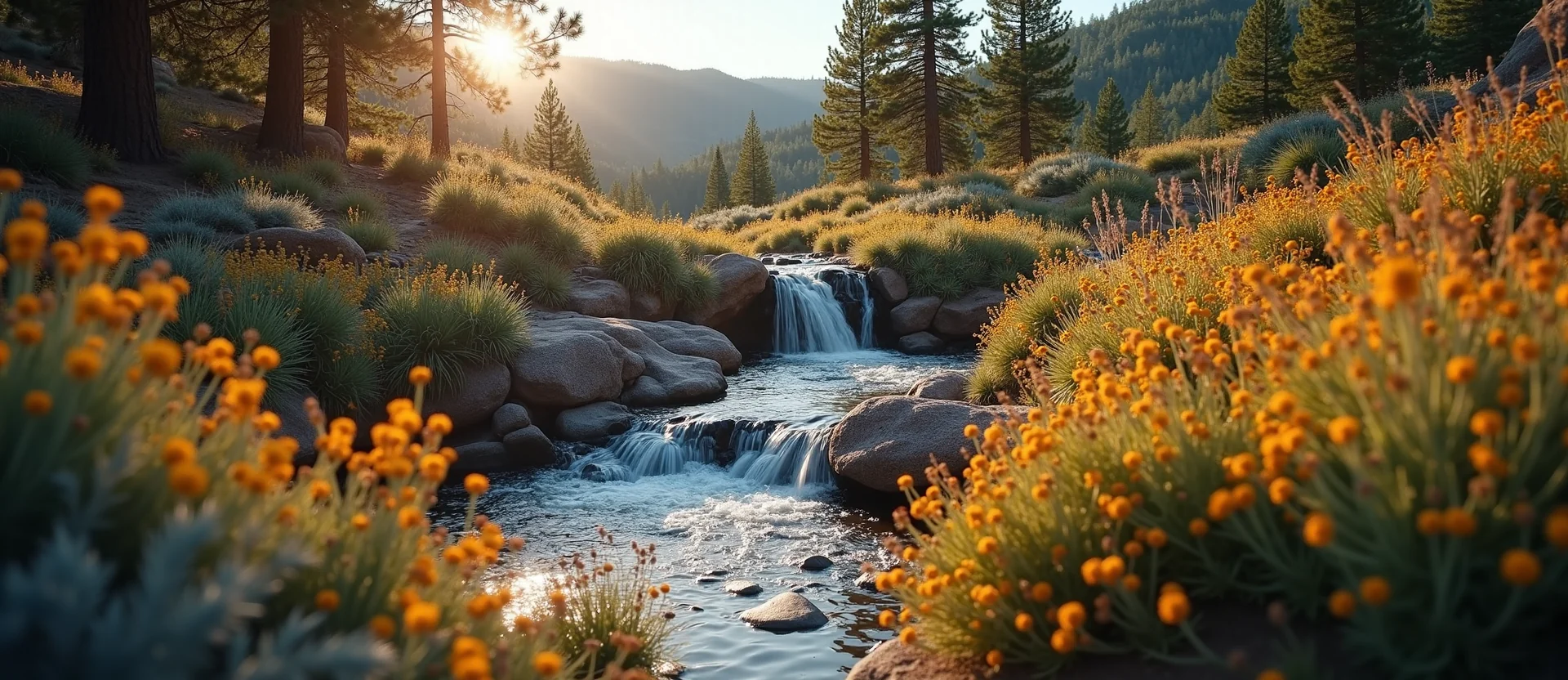 Symbolizing Flow/Cleansing: A local Indian Paintbrush hidden small waterfall. - AI Generated