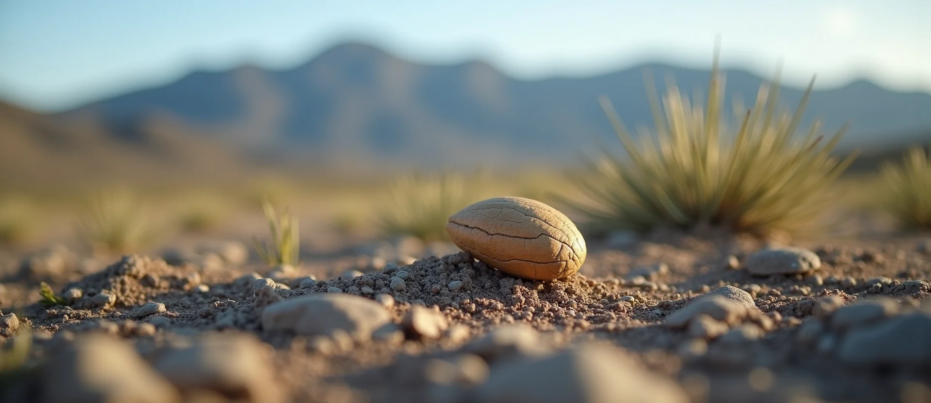 Symbolizing Seed/New Beginning: A local Sagebrush (Artemisia tridentata) single pine seed on dry earth. - AI Generated
