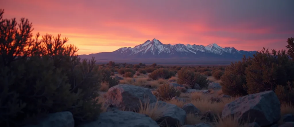 Symbolizing Stability/Peak: A local Bitterbrush distant Sierra horizon. - AI Generated