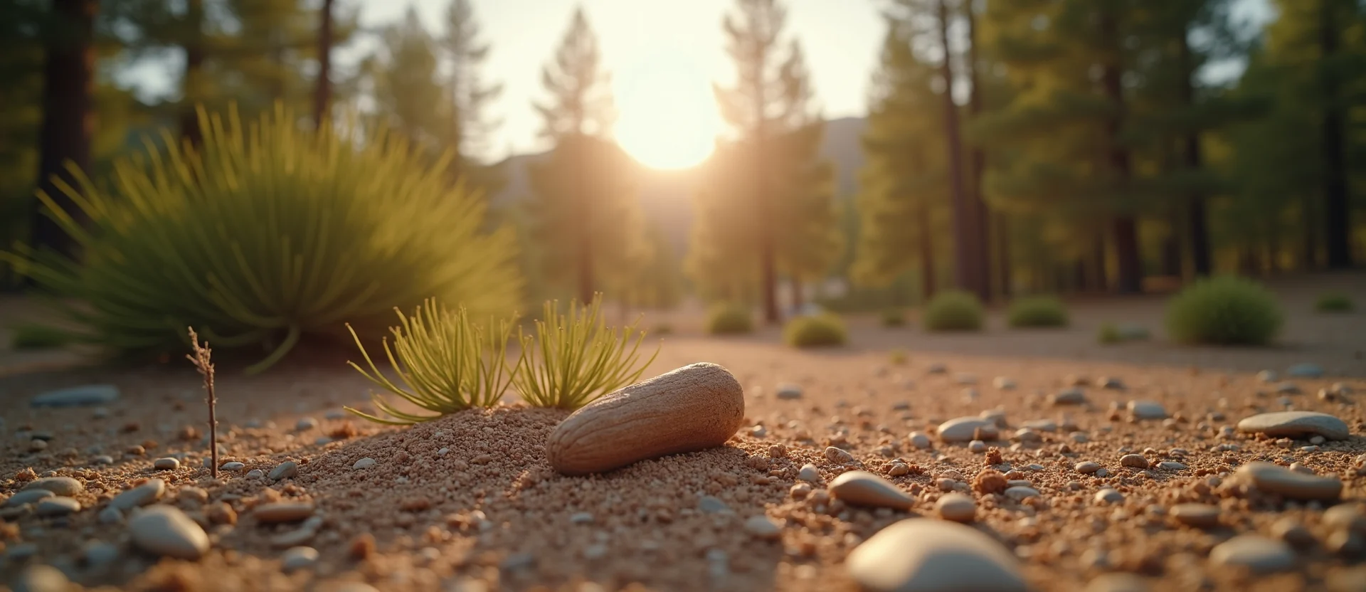 Symbolizing Seed/New Beginning: A local Manzanita single pine seed on dry earth. - AI Generated