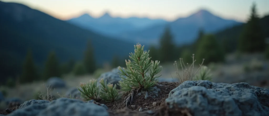 Symbolizing Seed/New Beginning: A local Ponderosa Pine sprouting sagebrush seedling. - AI Generated