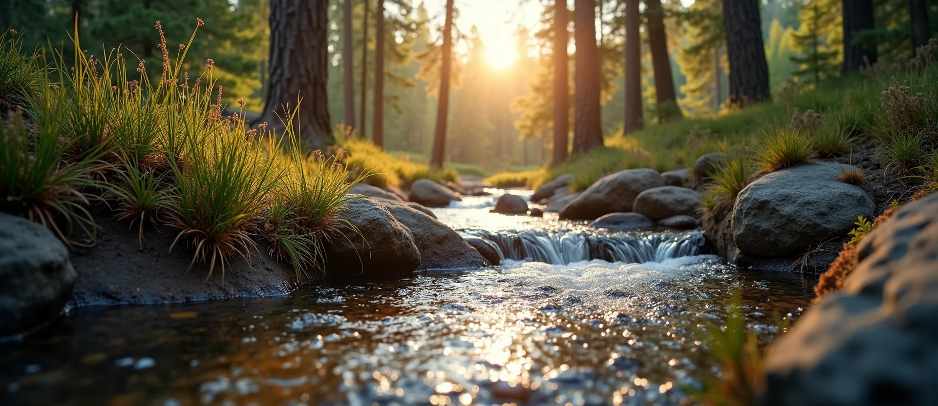 Symbolizing Flow/Cleansing: A local Desert Peach clear cold snowmelt stream. - AI Generated