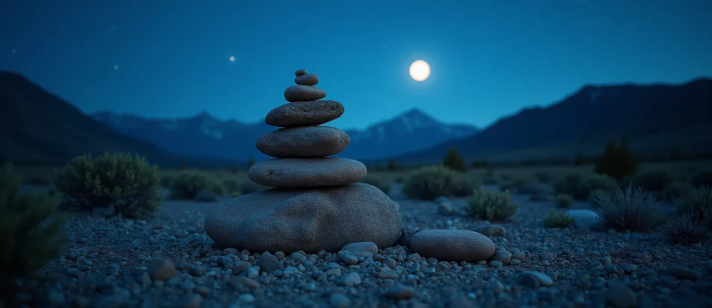 Symbolizing Stability/Peak: A local Manzanita ancient rock cairn. - AI Generated