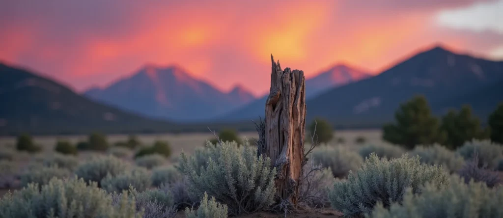 Symbolizing Growth/Resilience: A local Rabbitbrush sturdy weathered tree trunk. - AI Generated