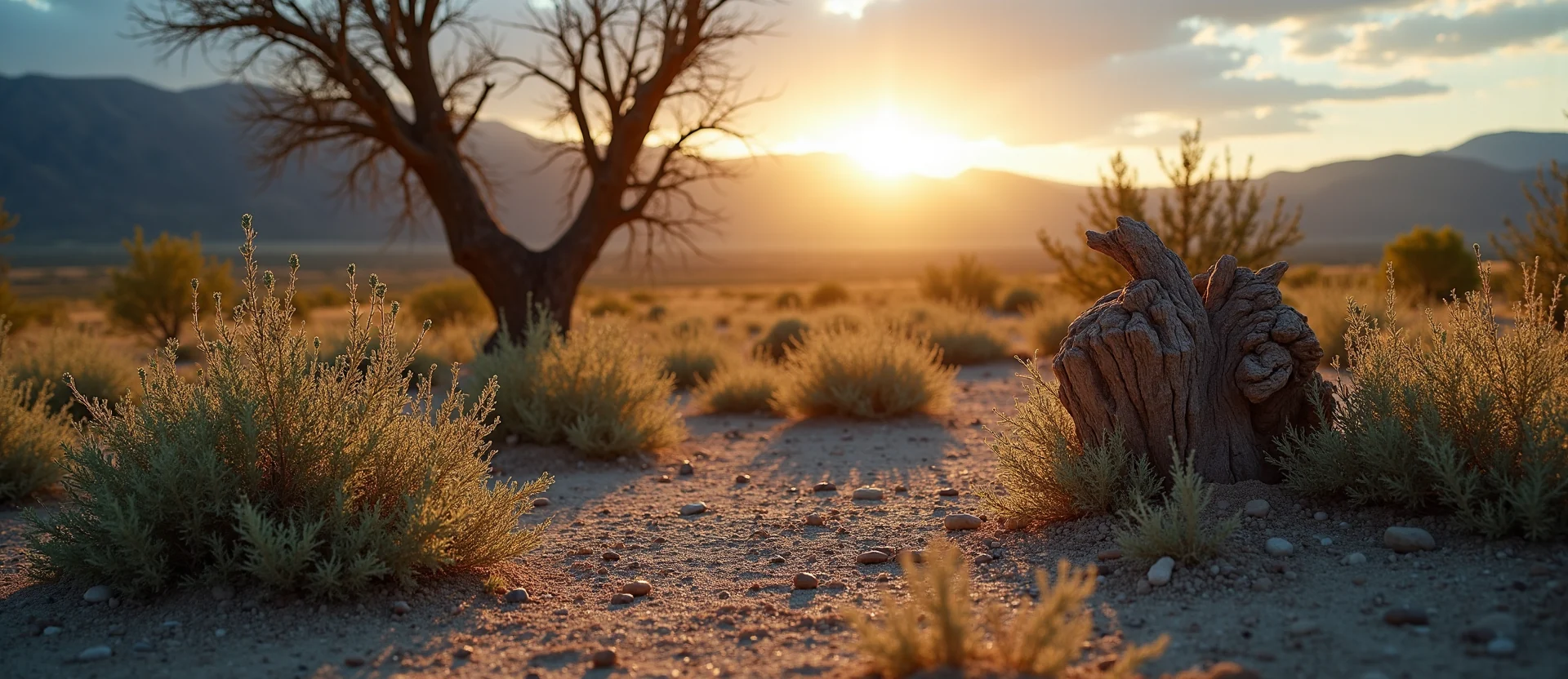 Symbolizing Growth/Resilience: A local Sagebrush (Artemisia tridentata) sturdy weathered tree trunk. - AI Generated