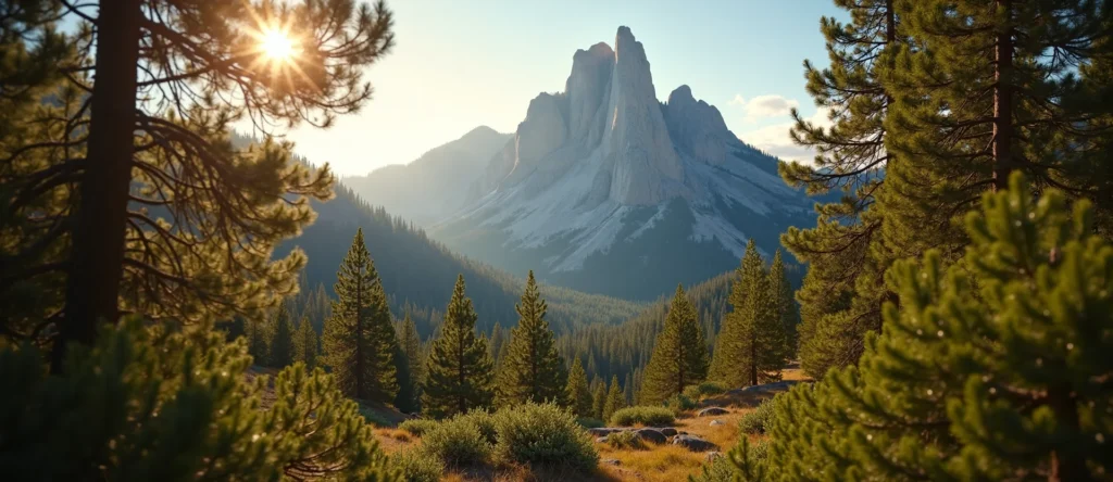 Symbolizing Stability/Peak: A local Ponderosa Pine jagged granite peak. - AI Generated