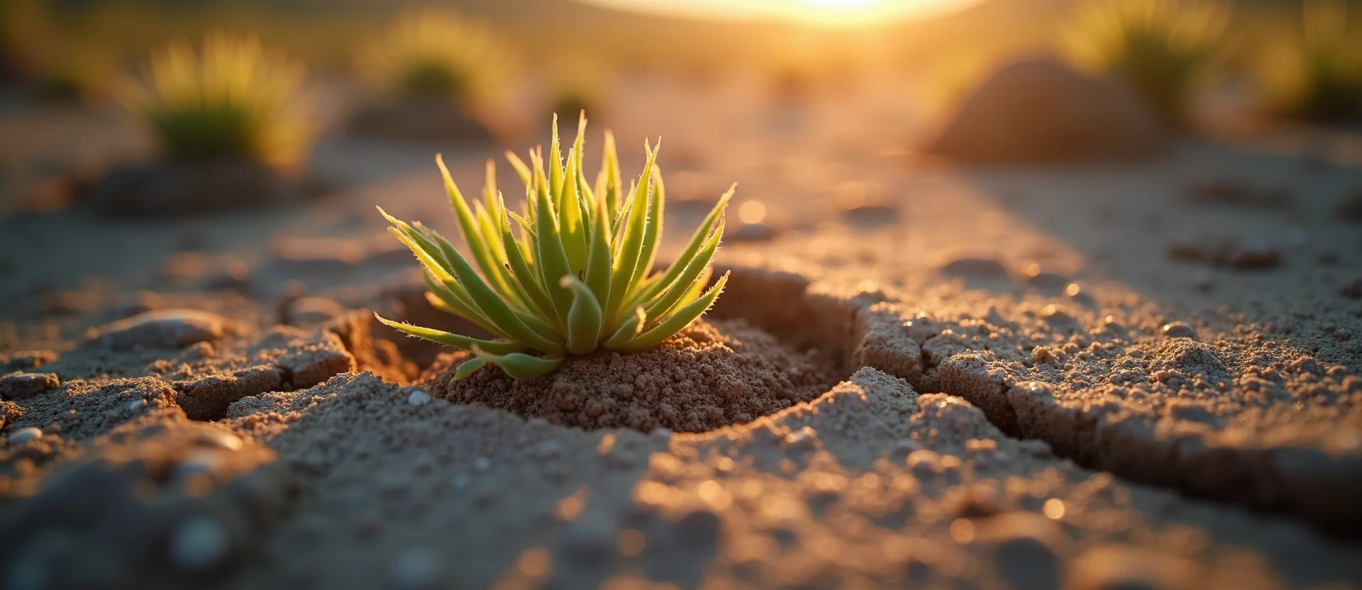 Symbolizing Seed/New Beginning: A local Indian Paintbrush shoot emerging from cracked soil. - AI Generated